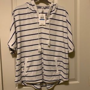 Cable & Gauge Terry Cloth Feel Short Sleeve Hoodie XL Tassel Ties NWT